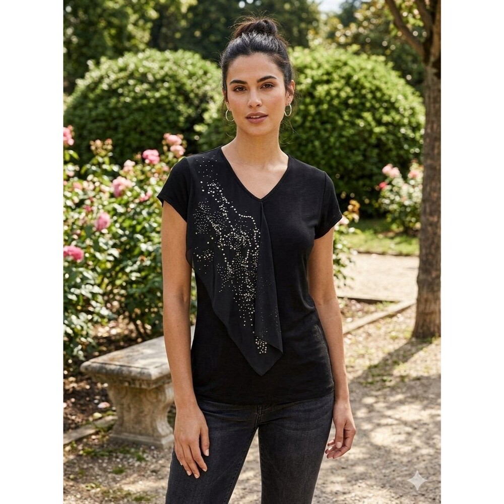 Balenciaga 100% Silk Black Stud Embellished Draped Top T5 Made Portugal 215191